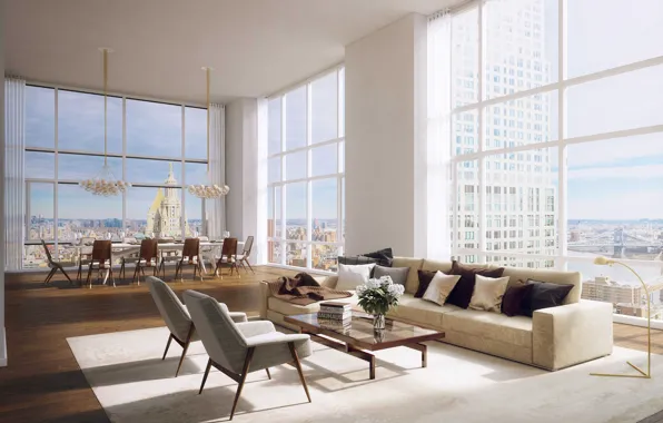 Интерьер, NYC, гостиная, столовая, luxury apartments, Best Penthouses
