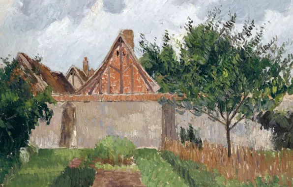Пейзаж, дом, картина, Камиль Писсарро, Сад в Эраньи