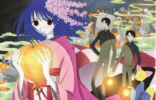 Девушка, аниме, арт, парни, плод, ёкай, xxxHolic