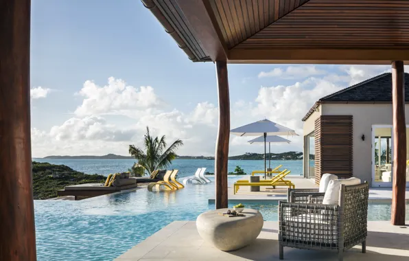 Мебель, вилла, интерьер, бассейн, терраса, Seven Stars Villas, Turtle Tail, Turks and Caicos Islands