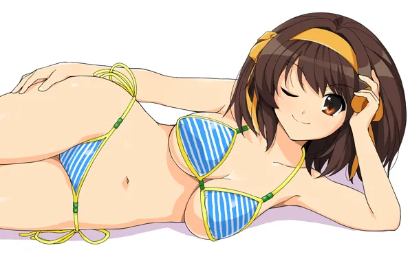 Girl, sexy, cleavage, brown hair, boobs, anime, beautiful, short hair