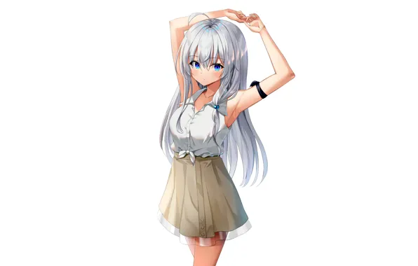 Silver, girl, cleavage, long hair, dress, anime, blue eyes, beautiful