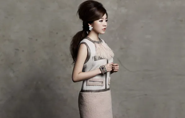 Картинка взгляд, девушка, фон, серьги, прическа, Girls Generation SNSD
