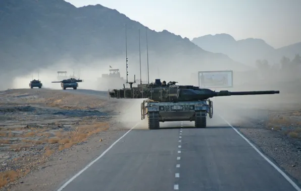 Картинка дорога, война, танк, колонна, афганистан, Leopard 2A6