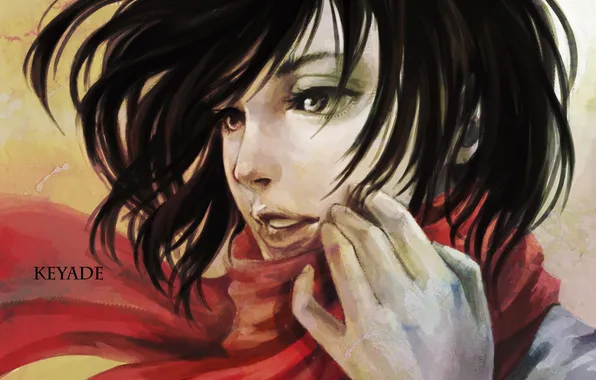 Картинка взгляд, девушка, лицо, волосы, аниме, арт, Mikasa Ackerman, Атака Титанов