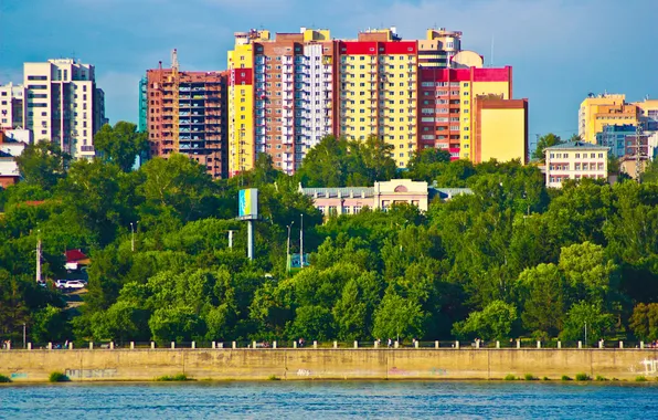 Город, Река, Вид, Здания, Россия, Новосибирск