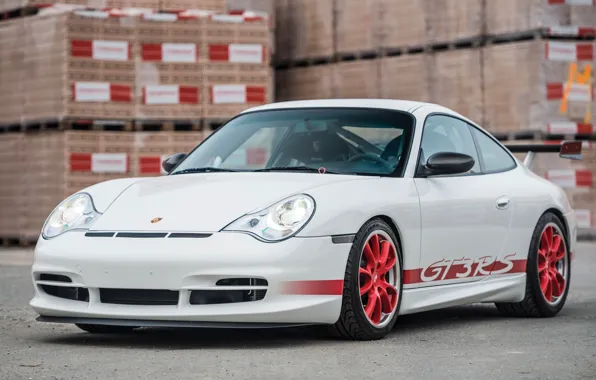 Картинка Белый, Sportcar, Немецкий Автомобиль, Porsche 996 GT3 RS, Каркас безопасности, Красные Диски
