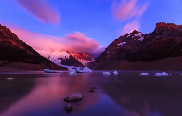 Картинка Tranquility, Argentina, Sunrise, Dawn, Ice, Patagonia, Glacier, Lake