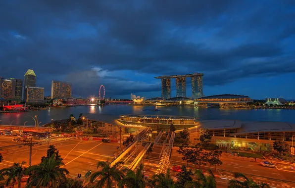 Небо, ночь, огни, Азия, Сингапур, отель