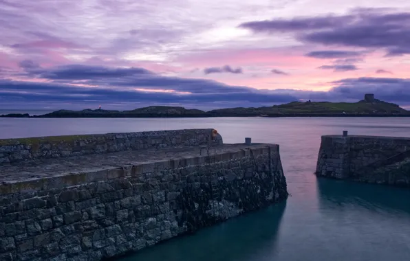 Море, небо, облака, рассвет, гавань, Ireland, Dublin, Coliemore Harbour
