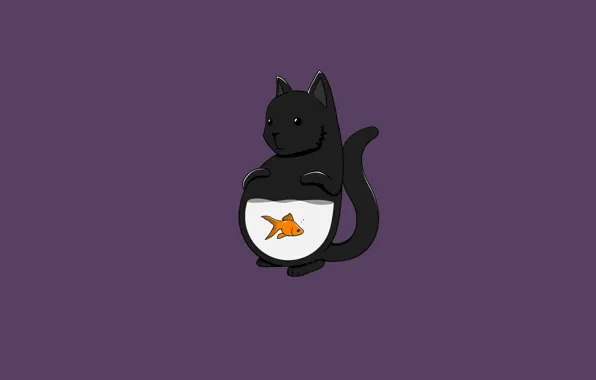 Кошка, кот, минимализм, рыба, cat, fish