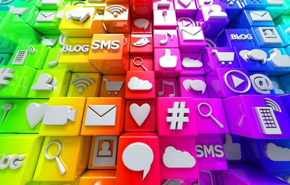 Кубики, colorful, интернет, иконки, cubes, icons, социальные сети, media