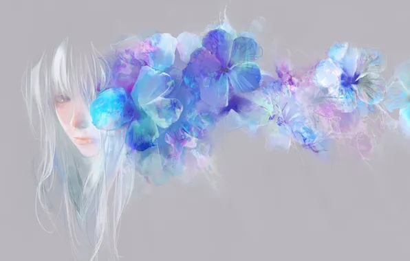 Девушка, цветы, голубые