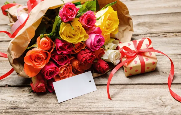 Подарок, розы, букет, бант, 8 марта, gift, bouquet, roses