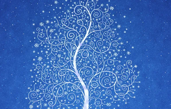 Картинка снег, синий, узор, Дерево