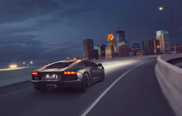 Lamborghini, Light, Speed, Black, LP700-4, Aventador, Supercar, Rear