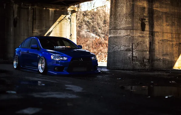 Картинка Mitsubishi, blue, tuning, lancer, evo X