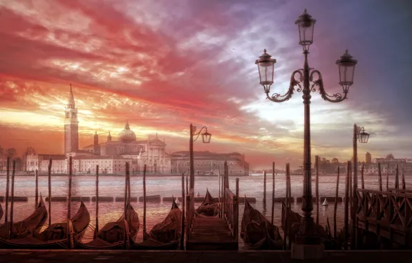 Закат, город, Венеция