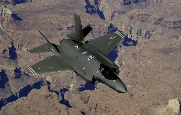 Картинка самолет, ландшафт, истребитель, F-35