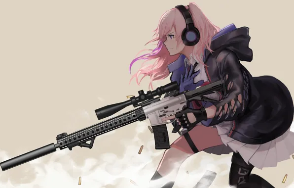 Картинка gun, game, pink hair, weapon, anime, pretty, sniper, asian