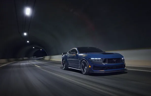 Картинка Ford, Дорога, Туннель, Форд, Движение, Pony Car, 2022, Ford Mustang Dark Horse