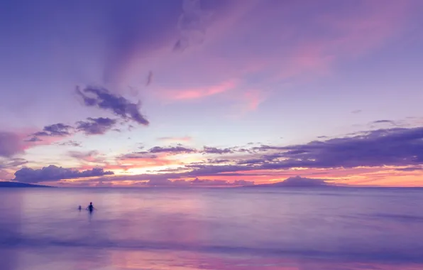 Картинка море, фиолетовый, небо, вода, облака, природа, фон, обои