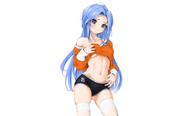 Girl, sexy, cleavage, shorts, thighhighs, long hair, boobs, anime