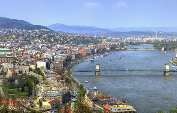 Картинка мост, панорама, bridge, panorama, Венгрия, Hungary, Будапешт, Дунай