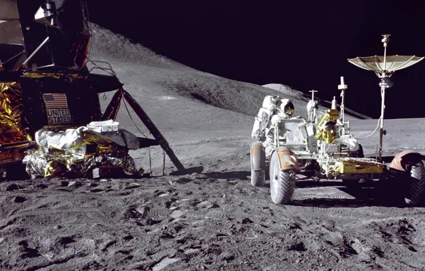 Картинка Луна, Falcon, астронавт, Jim Irwin, луномобиль, Apollo 15