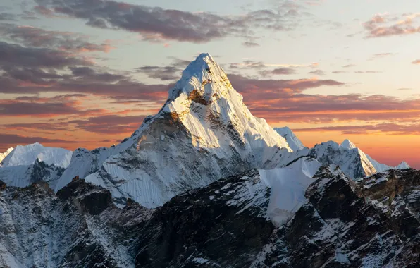 Clouds, Winter, Mountain, Snow, Cold, Sun Goes Down