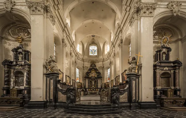 Церковь, витражи, религия, алтарь, неф