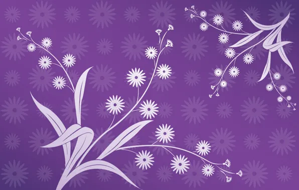 Картинка листья, цветы, абстракции, обои, фиолетовый фон