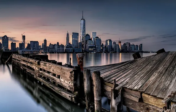 Картинка ночь, город, New York City, Hudson River