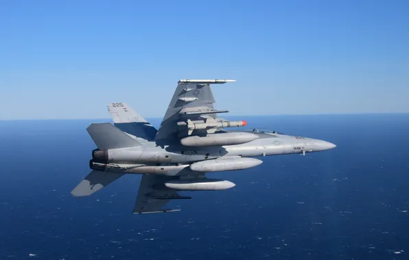 Картинка море, полет, Hornet, FA-18