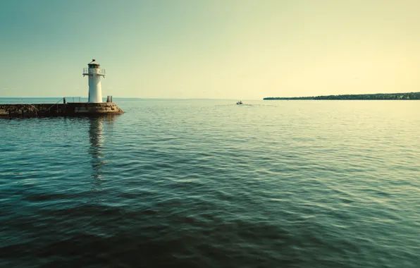 Море, лодка, маяк, sea, boat, lighthouse