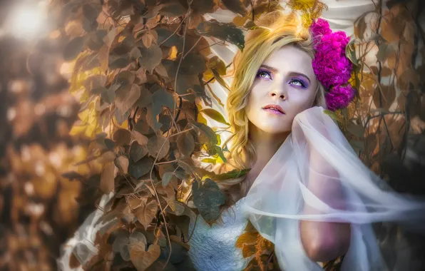 Картинка листья, цветы, макияж, *•●♥ Beautiful Women ♥●•*