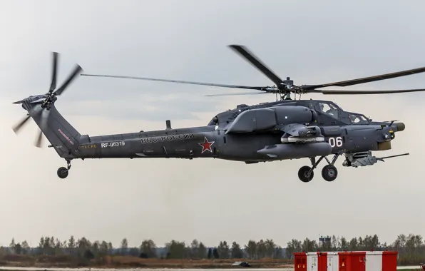 Картинка вертолёт, взлёт, лопасти, российский, ударный, Mi-28