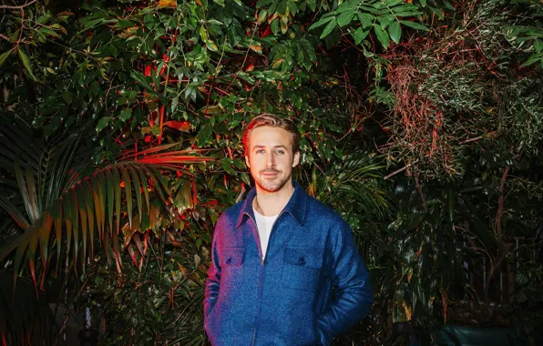Ночь, сад, актер, кусты, фотосессия, Ryan Gosling, Райан Гослинг, 2015