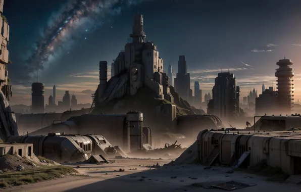 Landscape, wasteland, Futuristic, si-fi, Stable Diffusion, neuronet, Ai art, fallen utopia