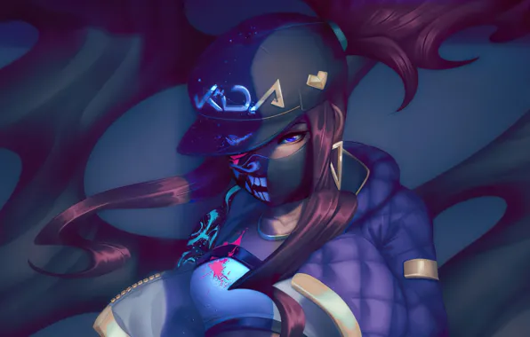 Девушка, маска, кепка, Akali, League Of Legends