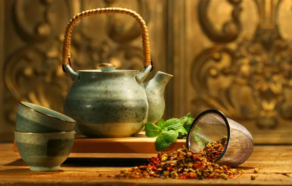 Картинка чайник, мята, аромат, добавки, Asian tea