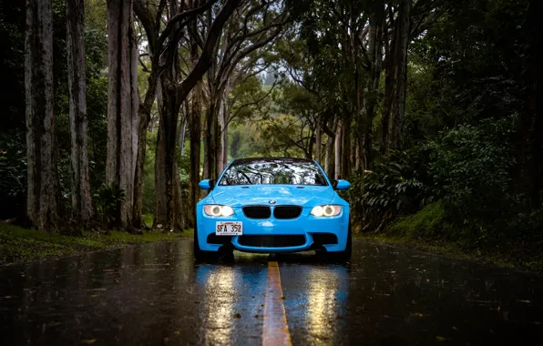 Дорога, дождь, бмв, BMW, Гавайи, синяя, Hawaii