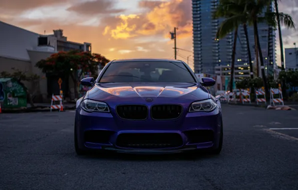 Картинка BMW, Purple, Front, Sunset, Evening, Face, F90