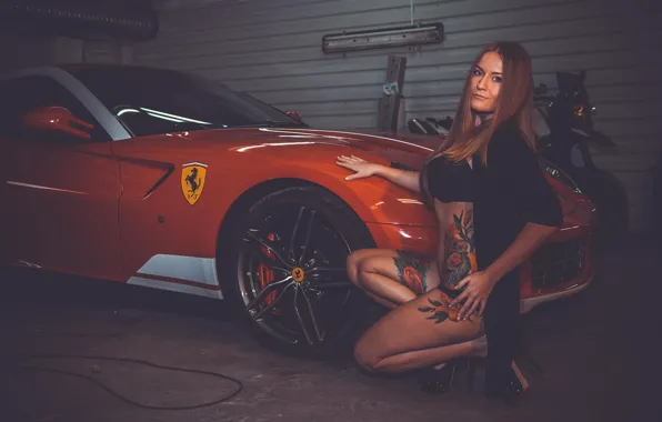 Девушка, Грудь, Оранжевая, Girl, Ferrari, Orange, Сиськи, Fiorano
