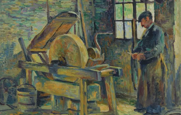 Интерьер, картина, жанровая, 1907, Максимильен Люс, Maximilien Luce, Шлифовщик