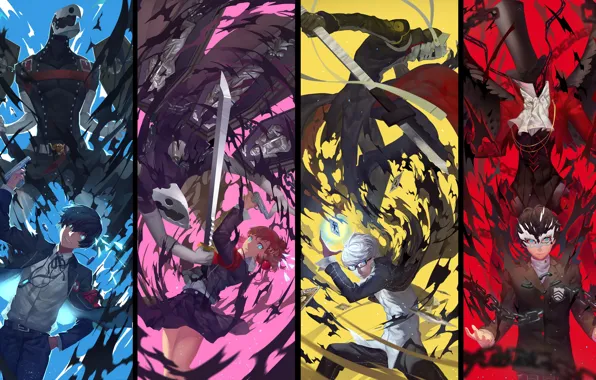Коллаж, арт, персонажи, персона, Persona 5