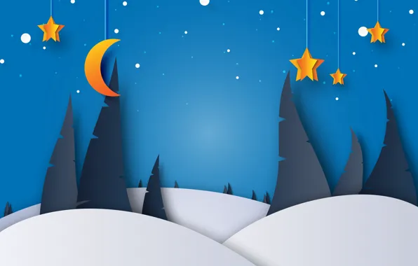 Картинка зима, снег, ночь, луна, елки