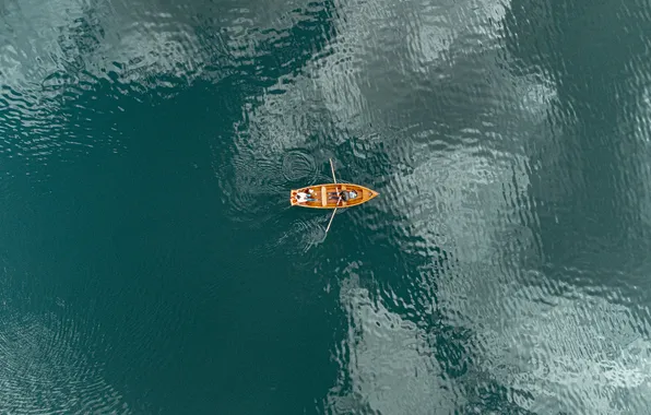 Sea, boat, top view