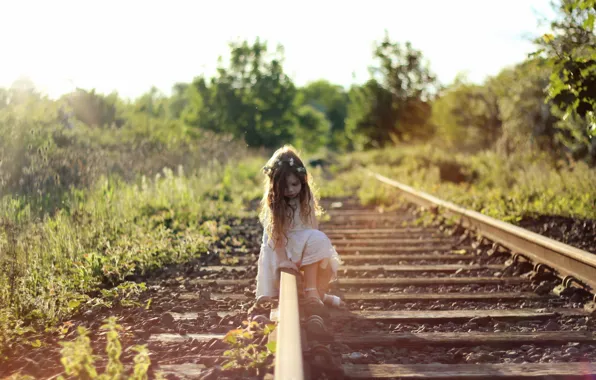 Картинка лето, настроение, девочка, железная дорога