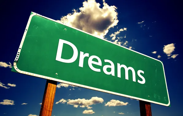 Небо, дорожный знак, dreams, город мечты